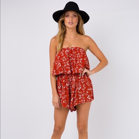 Princess Polly Pants - Babylon strapless romper rust princess polly